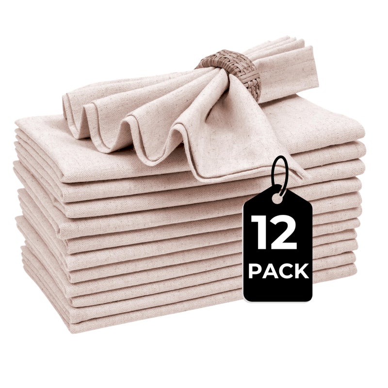 Bedding Craft Linen Flax Cotton Cloth Dinner Napkins Set of 12 â€“ 18x18 Natural Hemstitched Reusable Fabric Napkins for Weddings, Parties, Dinners & Table DÃ©cor â€“ Elegant & Durable - Image 3